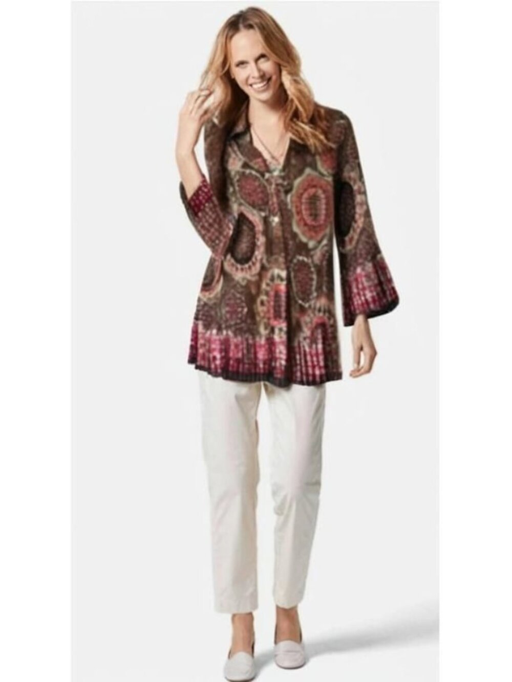 Signature By Larry Levine Crinkle Ruched 3/4 Bell Sleeve Vintage Blouse Sz Large - Picture 15 of 15
